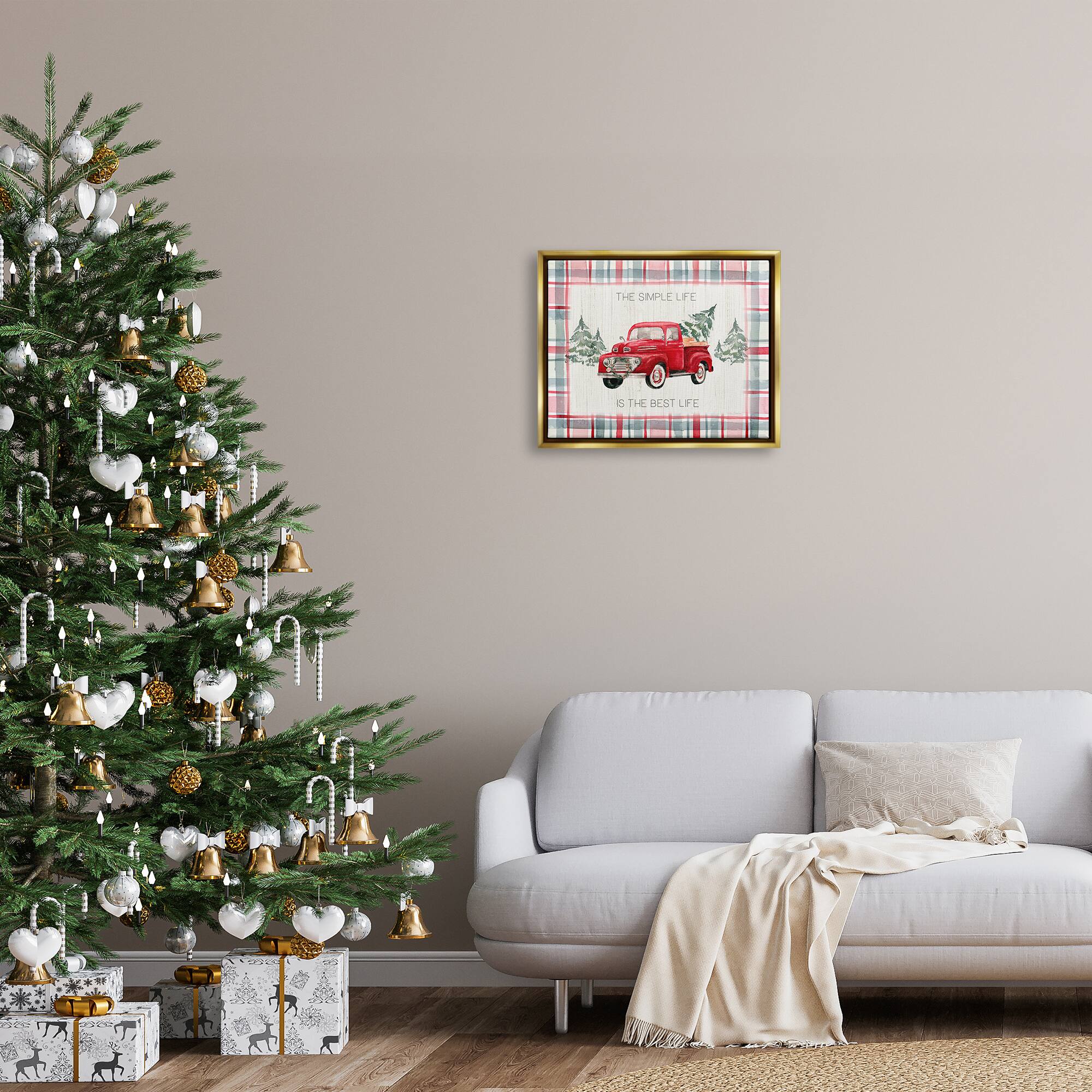 Stupell Industries Simple Life Is Best Plaid Truck Framed Floater Canvas Wall Art